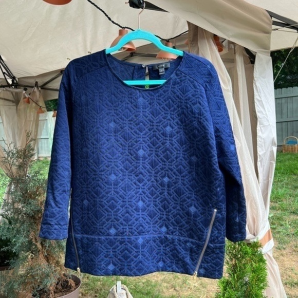 J. Crew Textured Boxy Navy Pull Over Top with Zipper Elements - Picture 7 of 12